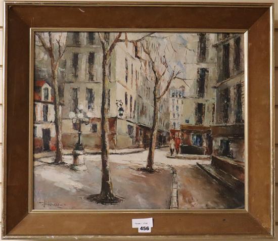 F. Wrabel, oil on canvas, Paris street scene, signed, 45 x 53cm